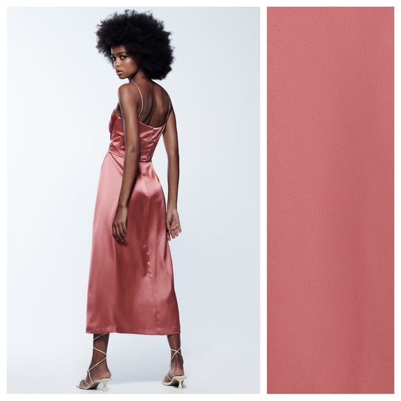 Zara Pink Satin Midi Dress - Picture 2 of 13